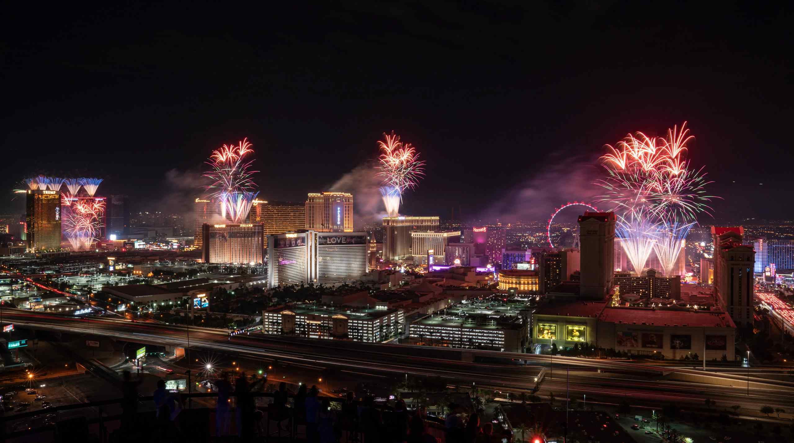 The Las Vegas skyline on New Years eve.